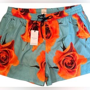 Paul Smith Men Swim Shorts  Turquoise Monarch Rose Trunks Quick Dry Size XL